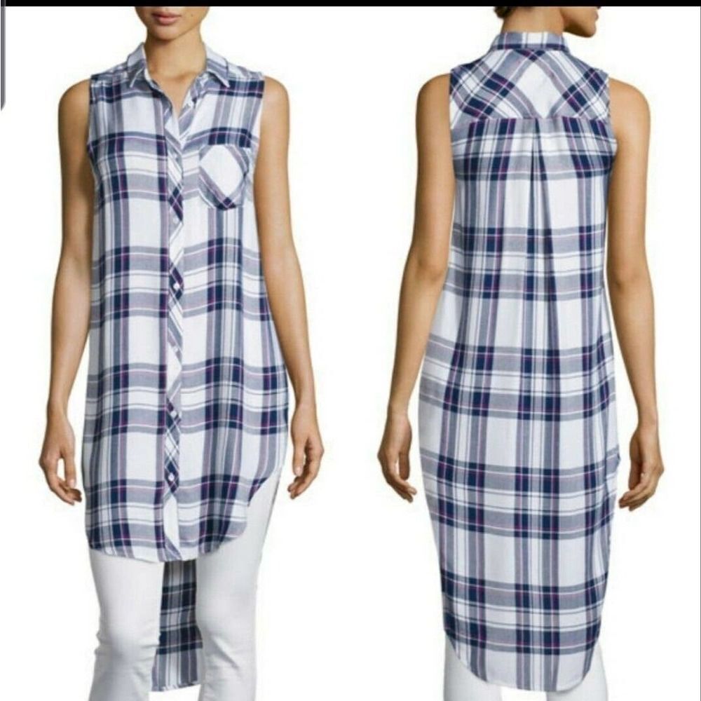 Rails Jordyn Plaid Split Tunic Tank Top Button Up… - image 1